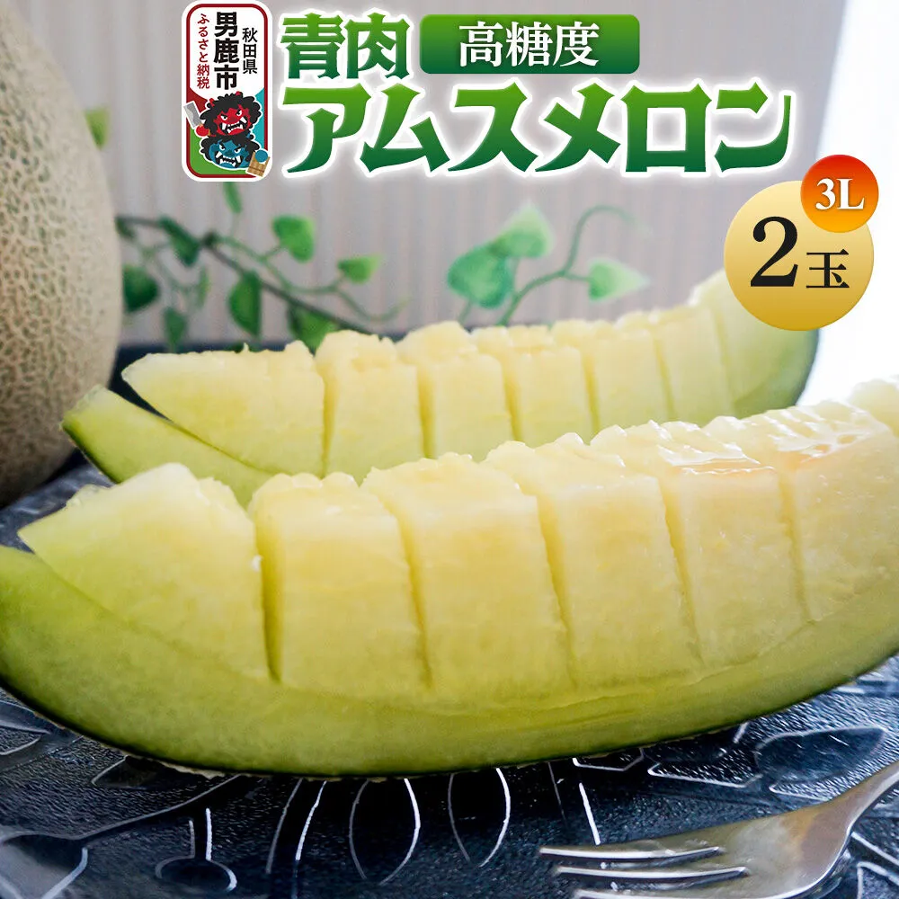 R8年度産 先行受付 メロン3L（1.3キロ前後）×2玉（アムス）秋田県 男鹿市 秋田県男鹿市