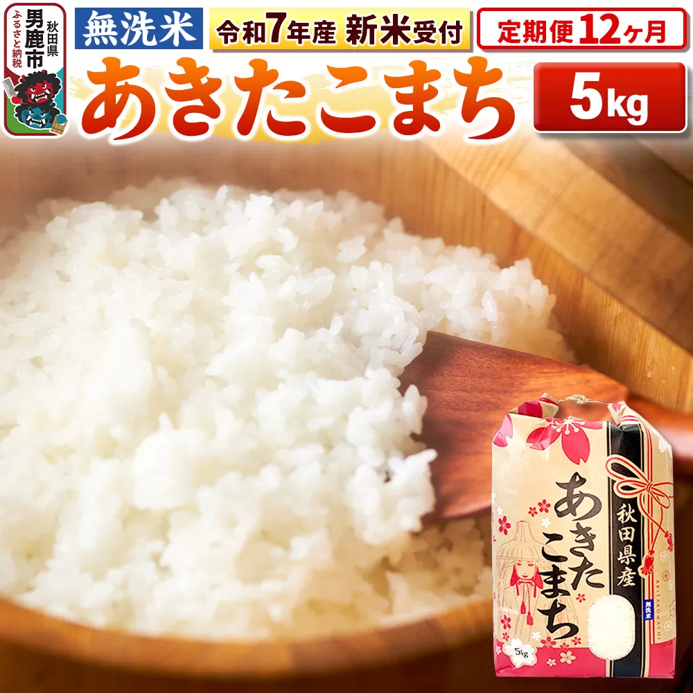 《令和7年産 新米受付》《定期便12ヶ月》【無洗米】秋田県産 あきたこまち 5kg