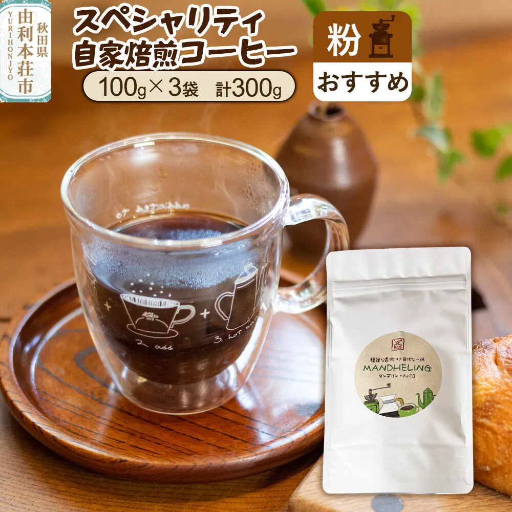 スペシャリティ自家焙煎コーヒー【粉】 おすすめ 300g（100g×3袋）＜クロネコゆうパケット＞ [珈琲 コーヒー スペシャルティコーヒー 粉 自家焙煎 煎りたて 飲料 ドリンク 秋田県 由利本荘市 珈琲豆専門彩豆] 秋田県由利本荘市
