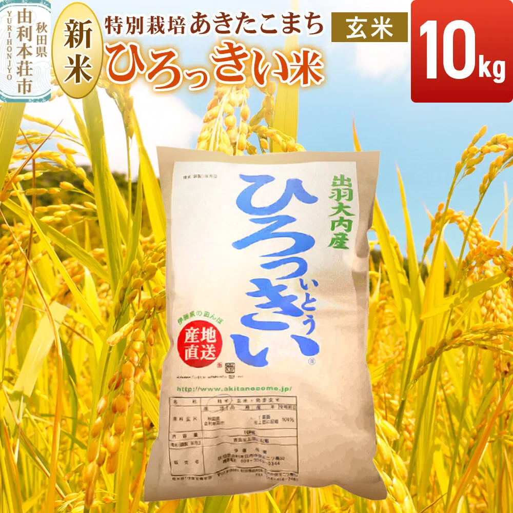 《令和8年産 新米受付》【玄米】あきたこまち 10kg 秋田県産  特別栽培米 ひろっきい米 [新米 あきたこまち 米 玄米 お米 おこめ ブランド米 食卓 おにぎり 秋田県産 秋田県 由利本荘市] 秋田県由利本荘市