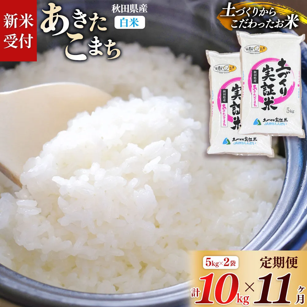 《令和8年産 新米受付》《定期便11ヶ月》【白米】あきたこまち 10kg (5kg袋小分け) ×11回  土作り実証米 合計110kg 秋田県産 [あきたこまち 米 お米 こめ 白米 精米 ブランド米 食卓 おにぎり 秋田県産 国産 土作り実証米 おいしい 秋田県 由利本荘市] 秋田県由利本荘市