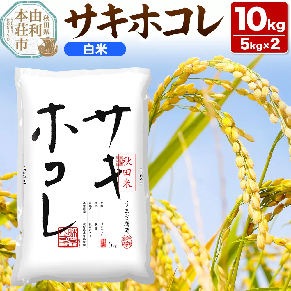 《1回のみお届け》令和7年産 【白米】サキホコレ10kg(5kg×2袋) 精米 特A評価米 秋田県産 秋田県由利本荘市