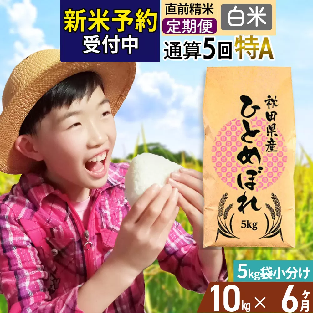 《予約受付》《定期便6ヶ月》令和7年産 【白米】通算5回特A 秋田県産ひとめぼれ 計10kg (5kg×2袋) お届け周期調整 隔月もOK【2025年11月中出荷予定】
