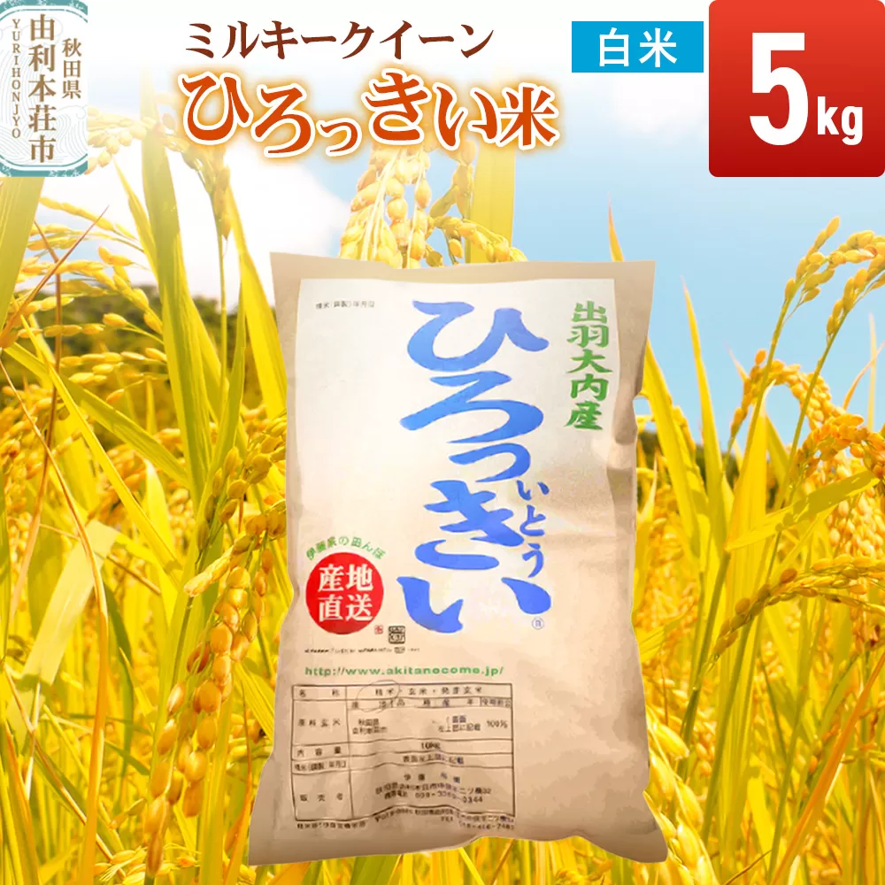 【白米】 秋田県産 ミルキークイーン 5kg  令和7年産 ひろっきい米 秋田県由利本荘市