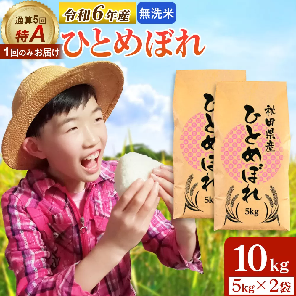 《1回のみお届け》令和6年産 【無洗米】通算5回特A 秋田県産ひとめぼれ 計10kg (5kg×2袋)