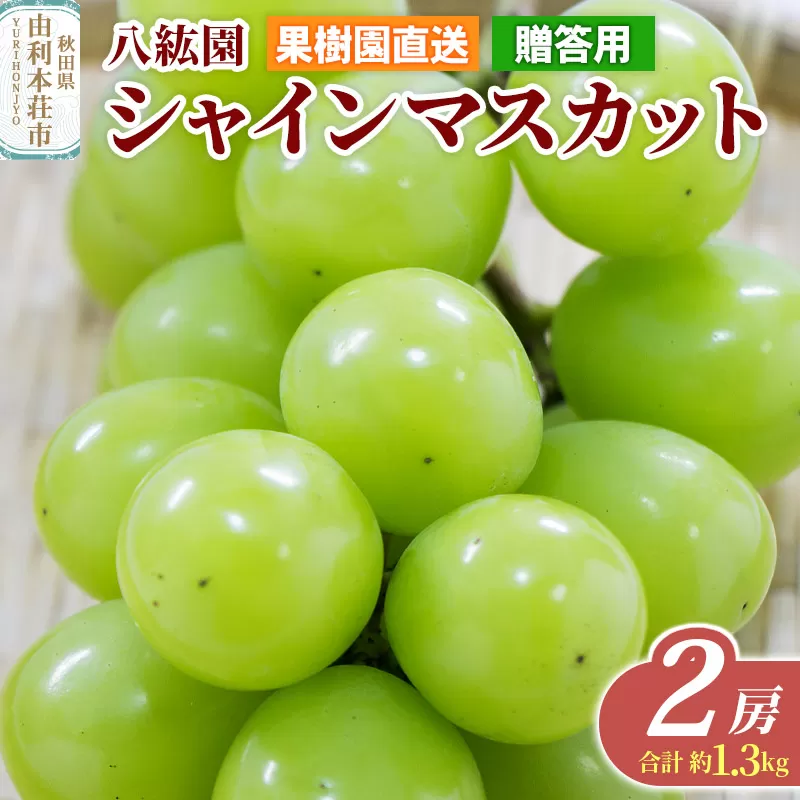 秋田県 由利本荘市産 八紘園 シャインマスカット 2房（合計約1.3kg）