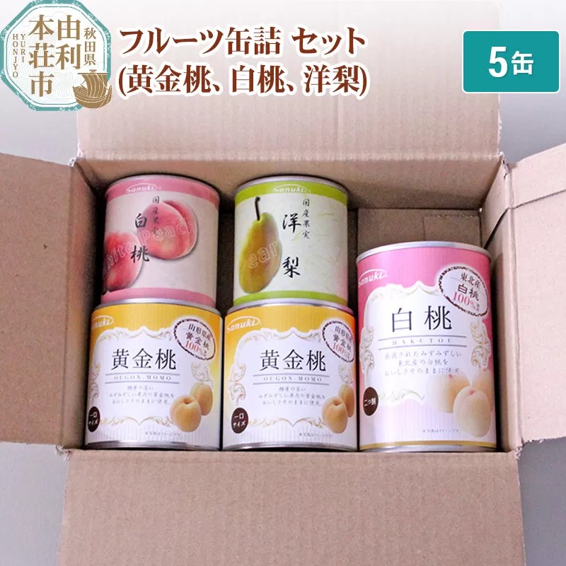 Sanuki フルーツ缶詰 詰め合わせ 5缶セット(黄金桃、白桃、洋梨)