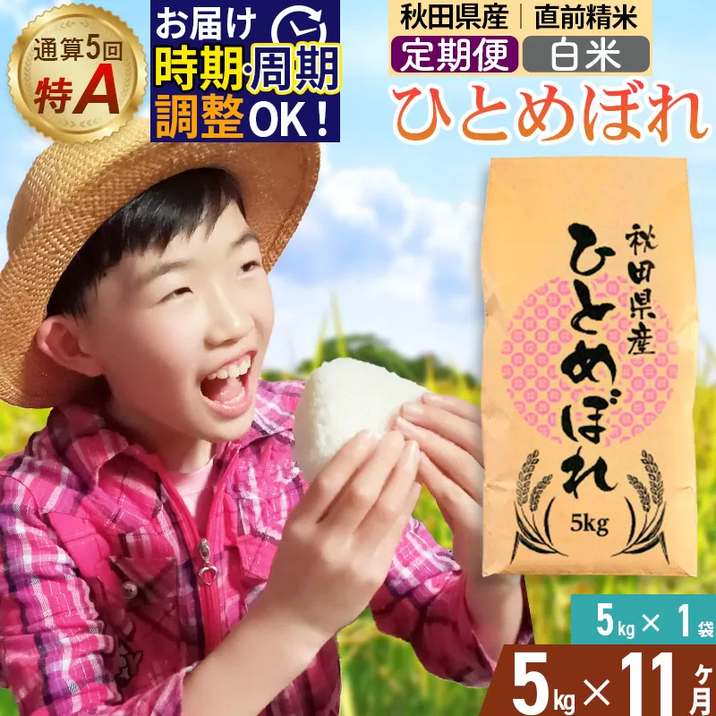 《定期便11ヶ月》令和7年産 【白米】通算5回特A 秋田県産ひとめぼれ 5kg(5kg×1袋)×11回 開始時期選べる お届け周期調整 隔月に調整OK お米 米 こめ 藤岡農産 秋田県由利本荘市
