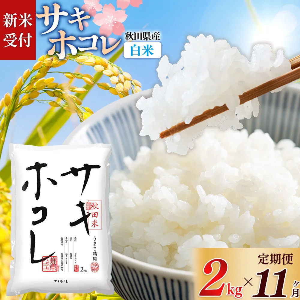 《令和8年産 新米受付》《定期便11ヶ月》【白米】サキホコレ2kg×11回 計22kg 精米 特A評価米 秋田県産 [サキホコレ 米 お米 こめ 白米 精米 ブランド米 食卓 おにぎり 秋田県産 国産 おいしい 秋田県 由利本荘市] 秋田県由利本荘市