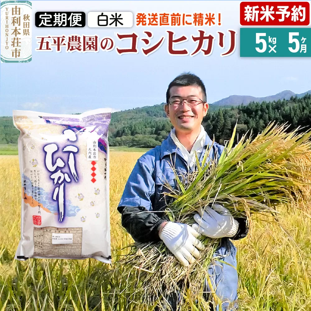 《新米予約》《定期便5ヶ月》【白米】コシヒカリ 令和7年産 秋田県産 五平農園のコシヒカリ 5kg