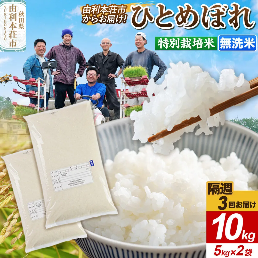 《2週間毎お届け》【定期便3回】令和8年産 新米受付【無洗米】ひとめぼれ 10kg（5kg×2袋）特別栽培米   秋田県産 [ひとめぼれ 新米予約 米 お米 無洗米 特別栽培米 ブランド米 食卓 おにぎり 秋田県産 秋田] 秋田県由利本荘市