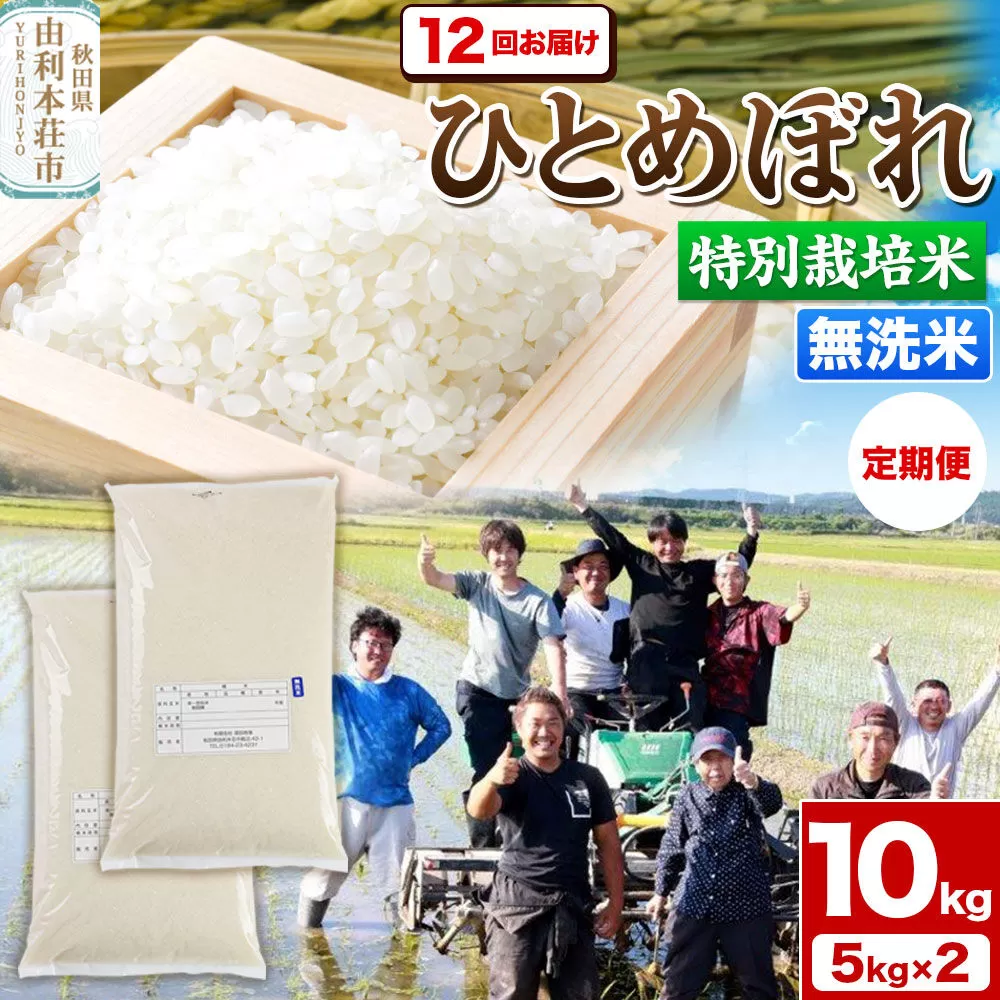 《定期便12ヶ月》令和7年産【無洗米】特別栽培米 ひとめぼれ 10kg（5kg×2袋）秋田県産 [ひとめぼれ 米 お米 白米 精米 無洗米 特別栽培米 ブランド米 食卓 秋田県産 秋田県 由利本荘市] 秋田県由利本荘市