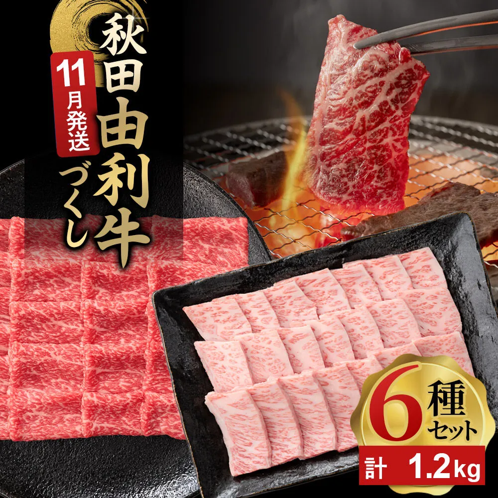[11月発送]由利牛づくし 6種 セット 合計1.2kg まとめてお届け [先行受付 牛肉 肉 秋田由利牛 黒毛和牛 国産 しゃぶしゃぶ すき焼き 焼肉 バーベキュー 食べ比べ セット 秋田かまくらミート] 秋田県由利本荘市
