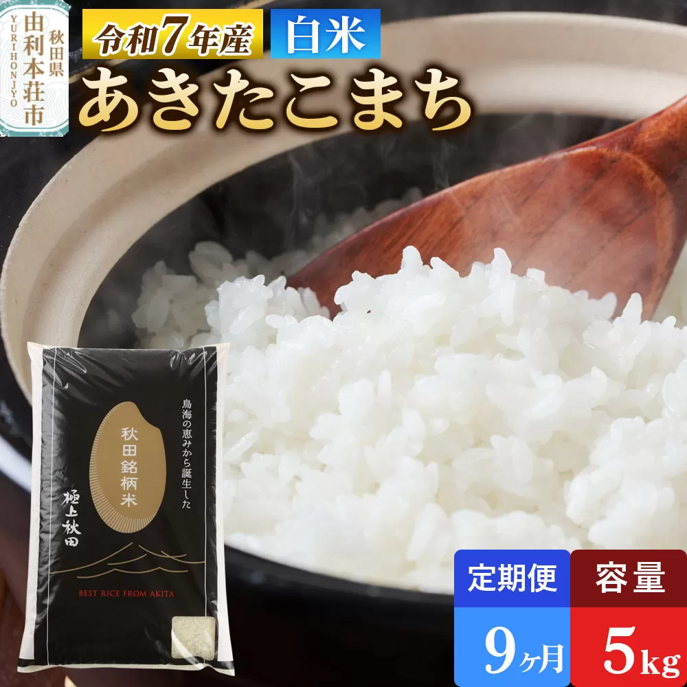 《定期便9ヶ月》令和7年産 【白米】極上秋田銘柄米 あきたこまち 5kg 米 お米 白米 精米 ブランド米 銘柄米 秋田県産 秋田県由利本荘市