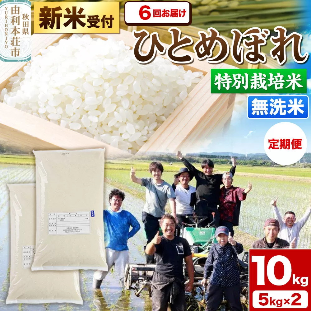 《新米予約》《定期便6ヶ月》令和8年産【無洗米】特別栽培米 ひとめぼれ 10kg（5kg×2袋）秋田県産 [ひとめぼれ 米 お米 白米 精米 無洗米 特別栽培米 ブランド米 食卓 秋田県産 秋田県 由利本荘市] 秋田県由利本荘市
