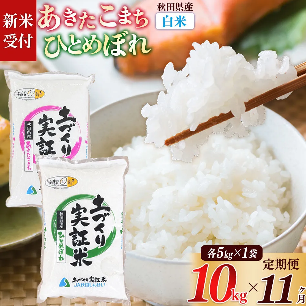 《令和8年産 新米受付》《定期便11ヶ月》【白米】あきたこまち 5kg・ひとめぼれ 5kg（各5kg×1袋：計10kg） 土作り実証米 合計110kg 秋田県産 [あきたこまち ひとめぼれ 米 お米 こめ 白米 精米 ブランド米 食卓 おにぎり 食べ比べ 秋田県産 国産 土作り実証米 おいしい 秋田県 由利本荘市] 秋田県由利本荘市