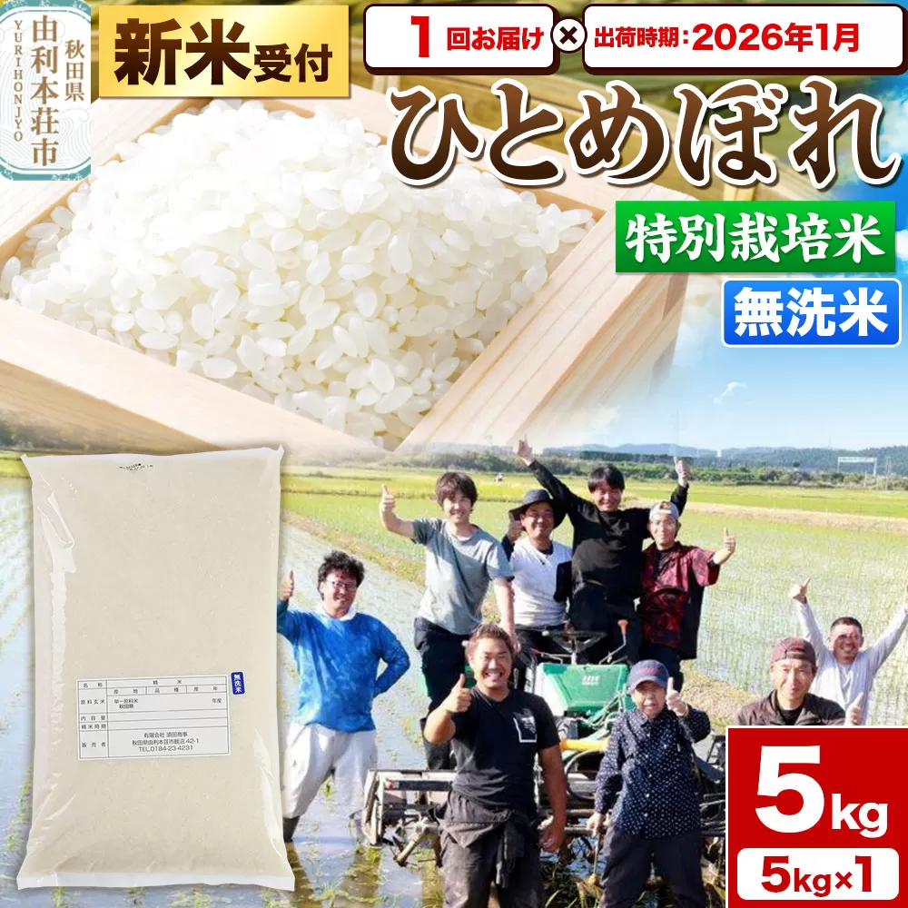 《新米受付》令和7年産【無洗米】特別栽培米 ひとめぼれ 5kg 秋田県産【2026年1月出荷】 秋田県由利本荘市
