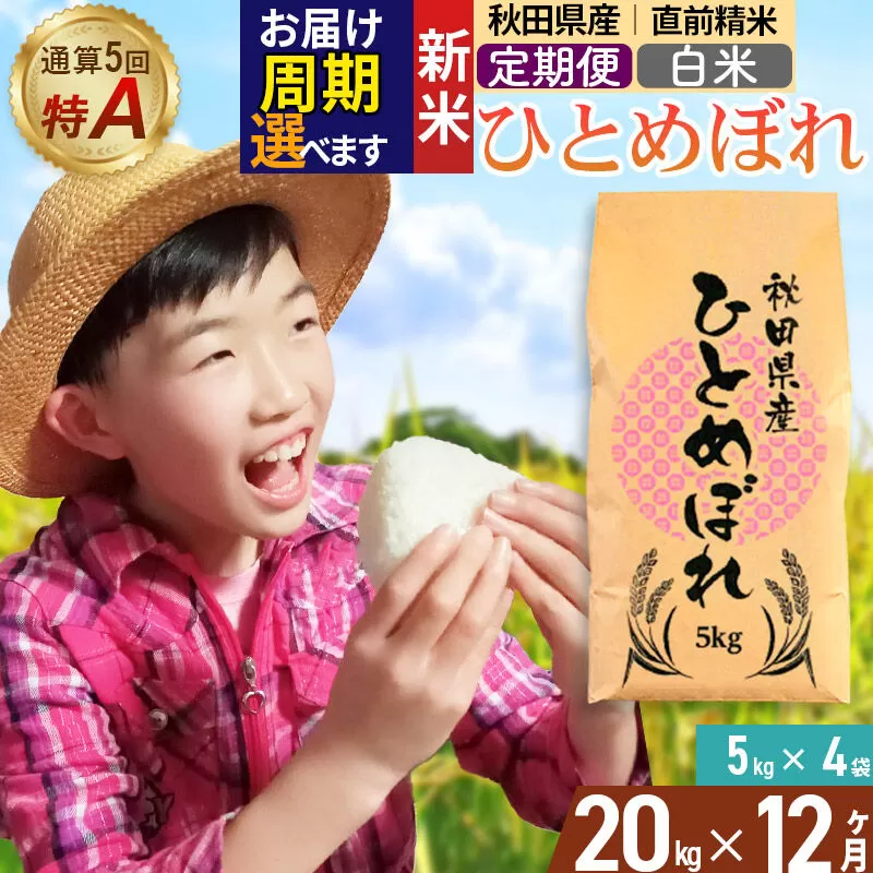 《令和8年産 新米受付》《定期便12ヶ月》【白米】通算5回特A 秋田県産ひとめぼれ 20kg(5kg×4袋)×12回  お届け周期調整 隔月に調整OK お米 米 こめ 藤岡農産 [米 白米 特A 精米 秋田県 東北 お米 ひとめぼれ 小袋 小分け 直前精米 おいしい米 おすすめ] 秋田県由利本荘市