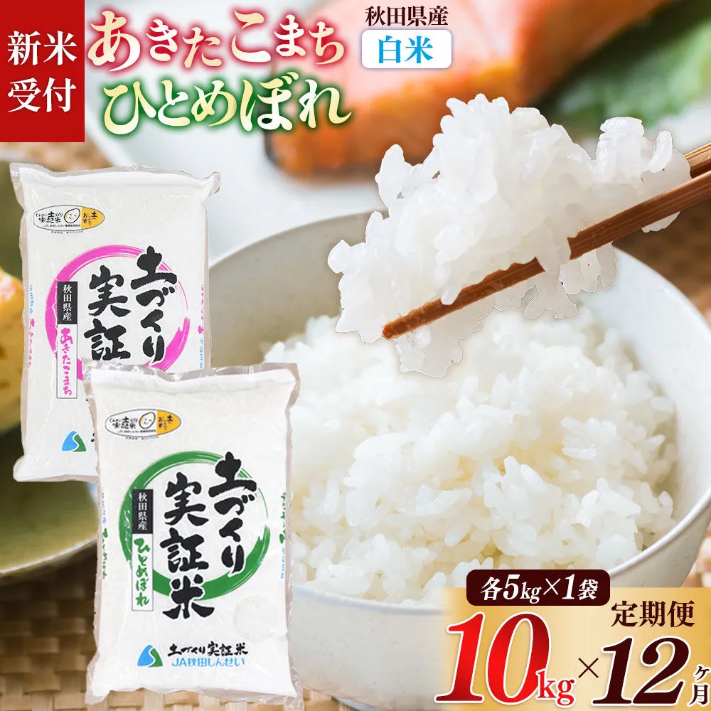 《令和8年産 新米受付》《定期便12ヶ月》【白米】あきたこまち 5kg・ひとめぼれ 5kg（各5kg×1袋：計10kg） 土作り実証米 合計120kg 秋田県産 [あきたこまち ひとめぼれ 米 お米 こめ 白米 精米 ブランド米 食卓 おにぎり 食べ比べ 秋田県産 国産 土作り実証米 おいしい 秋田県 由利本荘市] 秋田県由利本荘市