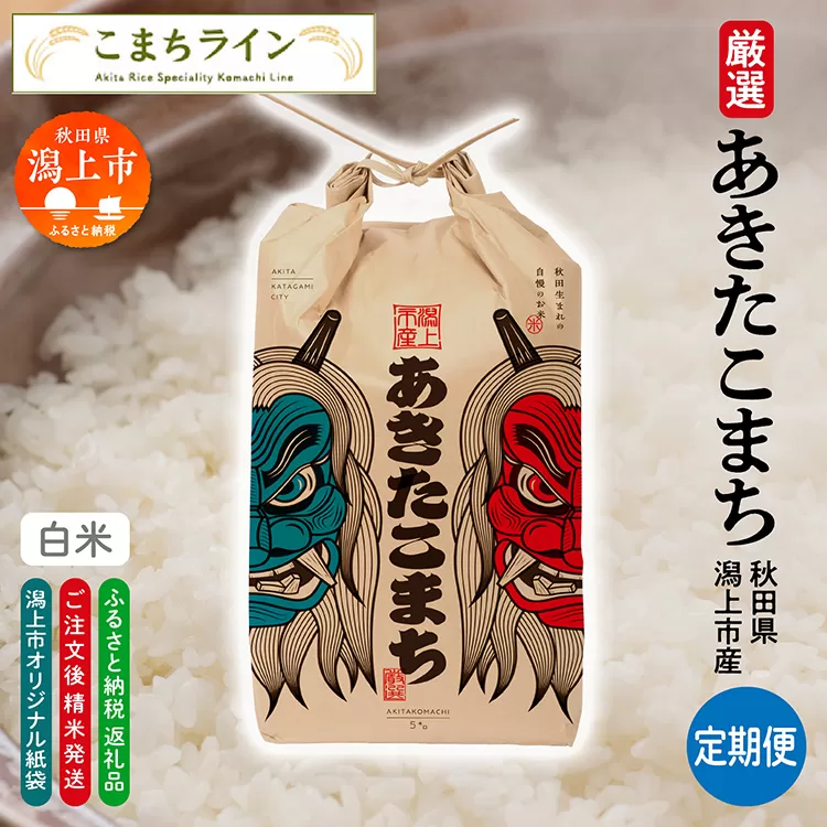《令和7年産》【6か月定期便】《白米》新米 あきたこまち なまはげ 米袋 米 5kg×6回 一等米 ギフト パッケージ 限定デザイン 紙袋 リメイク 工作 お面 こども お土産 秋田 潟上市 【こまちライン】