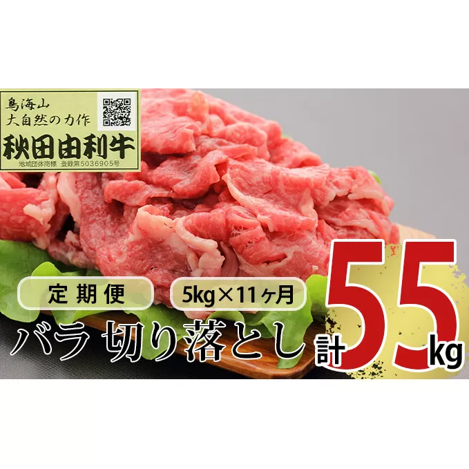 《定期便》11ヶ月連続 秋田由利牛 バラ切り落とし 5kg（1kg×5パック）