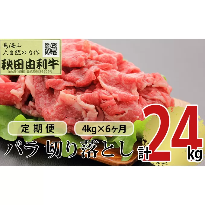 《定期便》6ヶ月連続 秋田由利牛 バラ切り落とし 4kg（1kg×4パック）