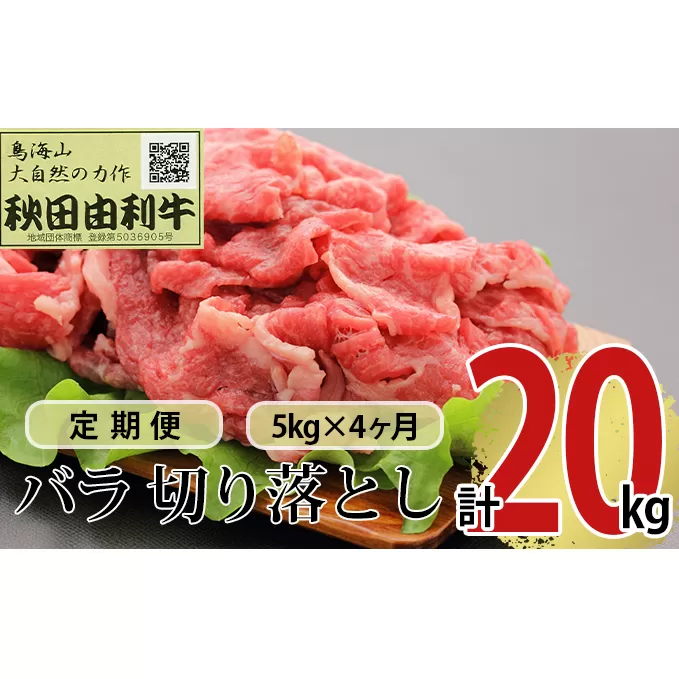 《定期便》4ヶ月連続 秋田由利牛 バラ切り落とし 5kg（1kg×5パック）