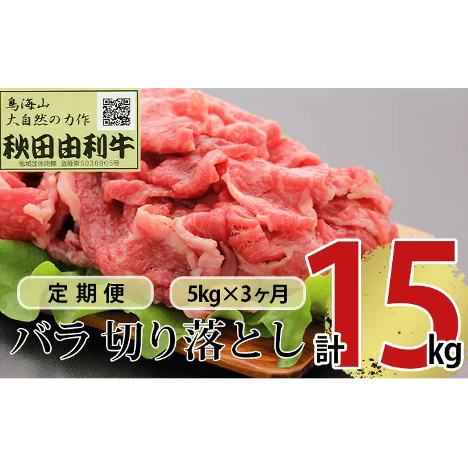 《定期便》3ヶ月連続 秋田由利牛 バラ切り落とし 5kg（1kg×5パック）
