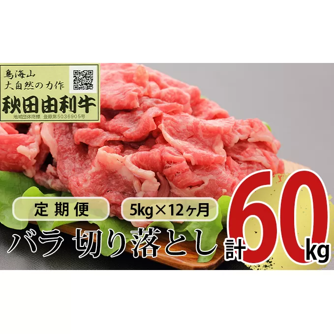 《定期便》12ヶ月連続 秋田由利牛 バラ切り落とし 5kg（1kg×5パック）