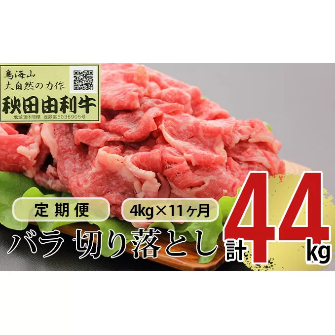 《定期便》11ヶ月連続 秋田由利牛 バラ切り落とし 4kg（1kg×4パック）