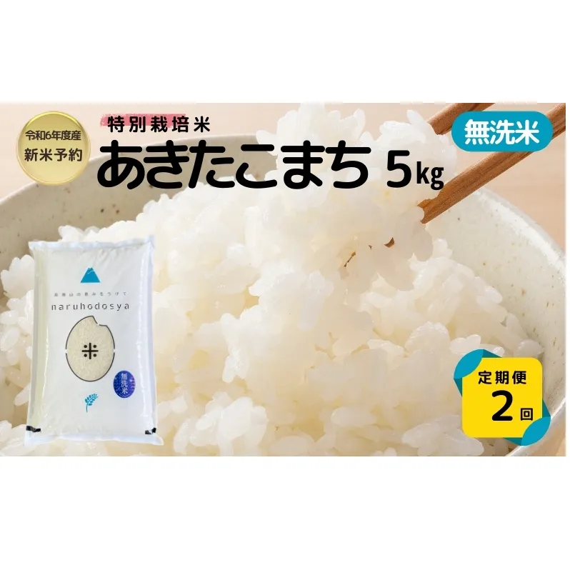 <2ヵ月定期便>【無洗米】特別栽培米あきたこまち5kg×2回 合計10kg 令和6年産 秋田県 にかほ市 お米 米 こめ