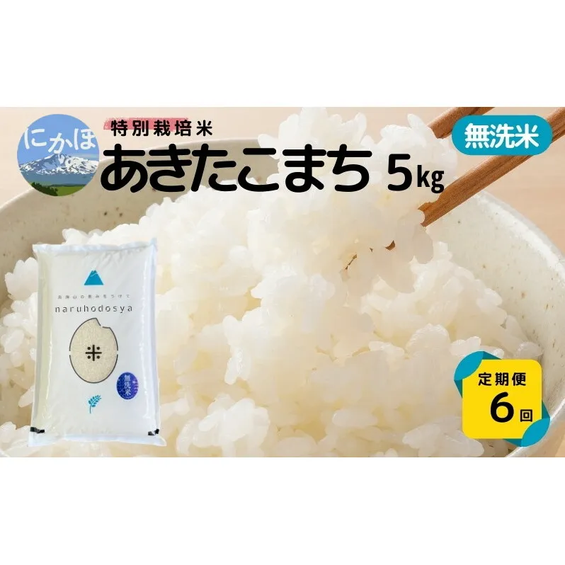 <6ヵ月定期便>【無洗米】特別栽培米あきたこまち5kg×6回 合計30kg 令和6年産 秋田県 にかほ市 お米 米 こめ