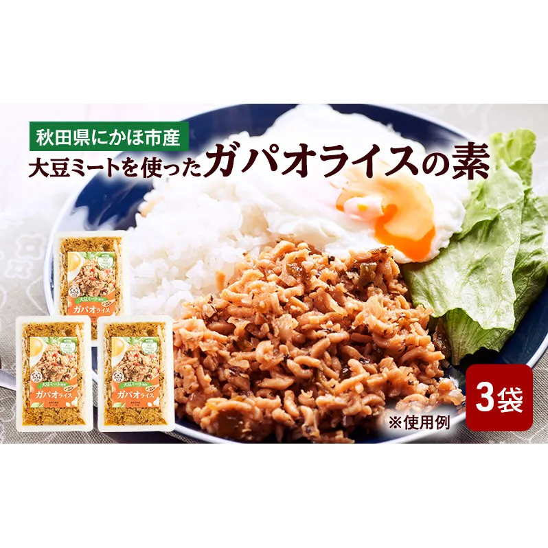 にかほ市産 大豆ミートを使った ガパオライスの素 3袋　ガパオ ご飯の素 混ぜごはんの素 エスニック タイ料理 簡単調理 グルメ 惣菜 おかず 秋田県 にかほ市