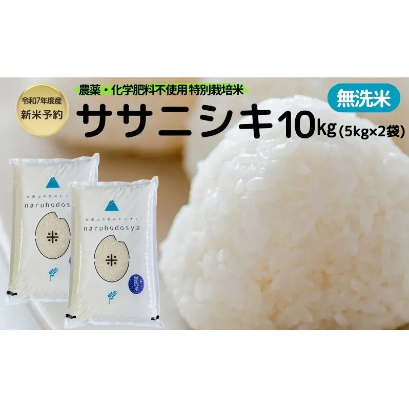 新米予約 栽培期間中 農薬・化学肥料不使用【無洗米】特別栽培米ササニシキ10kg （5kg×2） 令和7年産 秋田県 にかほ市 お米 米 こめ
