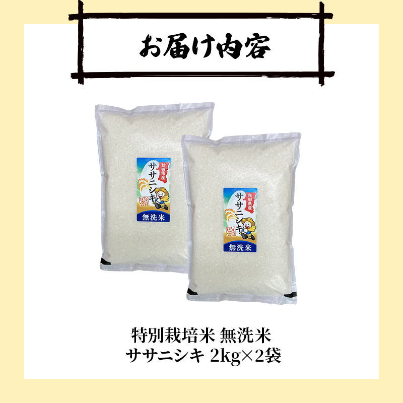 令和8年産 新米予約】【無洗米】秋田県産特別栽培米ササニシキ4kg（2kg