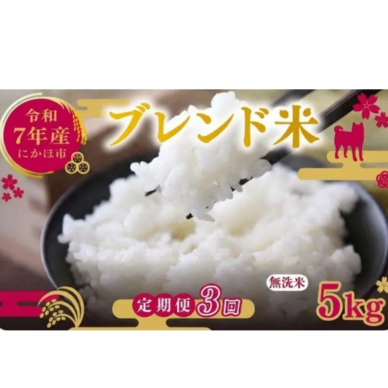 【3ヵ月定期便】令和7年度産 ブレンド米 無洗米 5kg×3ヵ月 米 コメ お米 生活応援米 おこめ ご飯 ごはん 秋田県産 秋田 にかほ