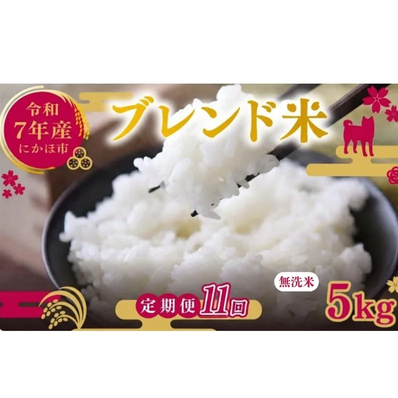 【11ヵ月定期便】令和7年度産 ブレンド米 無洗米 5kg×11ヵ月 米 コメ お米 生活応援米 おこめ ご飯 ごはん 秋田県産 秋田 にかほ