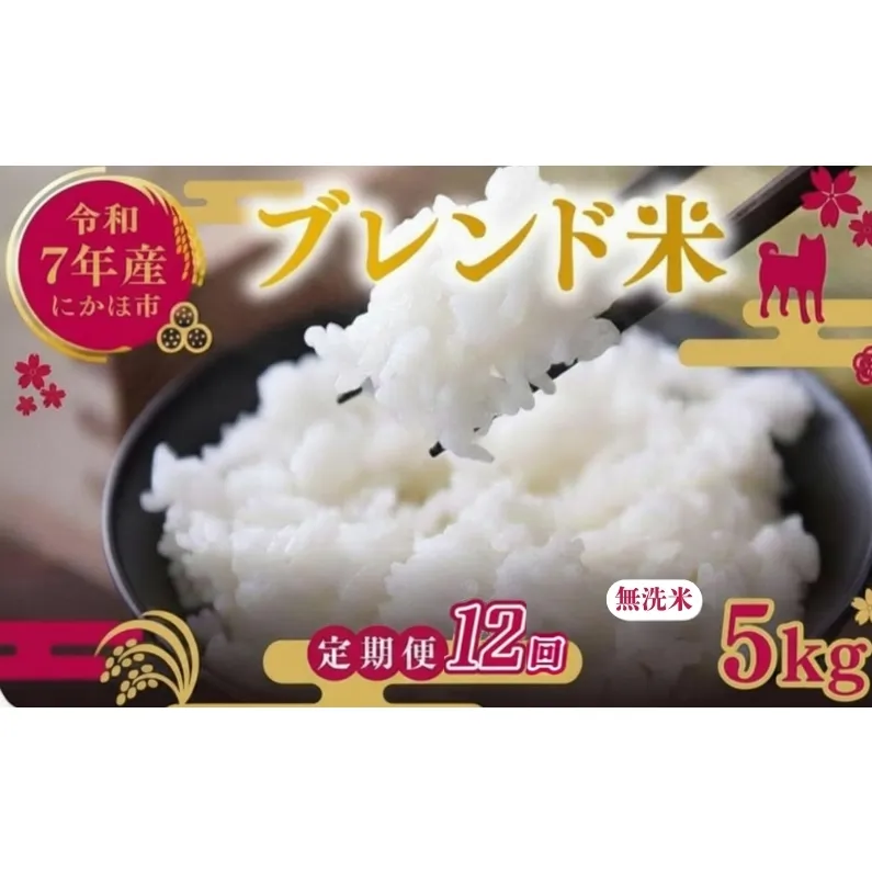 【12ヵ月定期便】令和7年度産 ブレンド米 無洗米 5kg×12ヵ月 米 コメ お米 生活応援米 おこめ ご飯 ごはん 秋田県産 秋田 にかほ