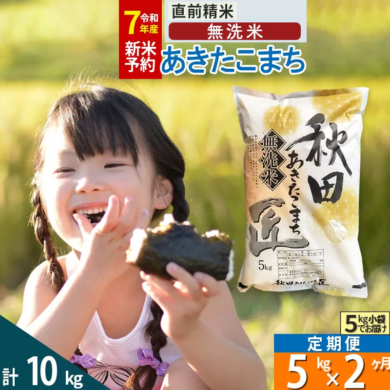 【無洗米】＜令和7年産 新米予約＞《定期便2ヶ月》秋田県産 あきたこまち 5kg (5kg×1袋) ×2回 5キロ お米  新米