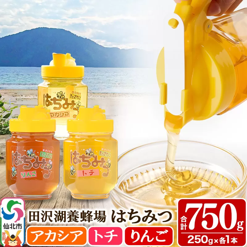 秋田県産はちみつ（アカシア・トチ・リンゴ）250g×各1本 合計750g 化粧箱入り 詰め合わせセット 田沢湖養蜂場