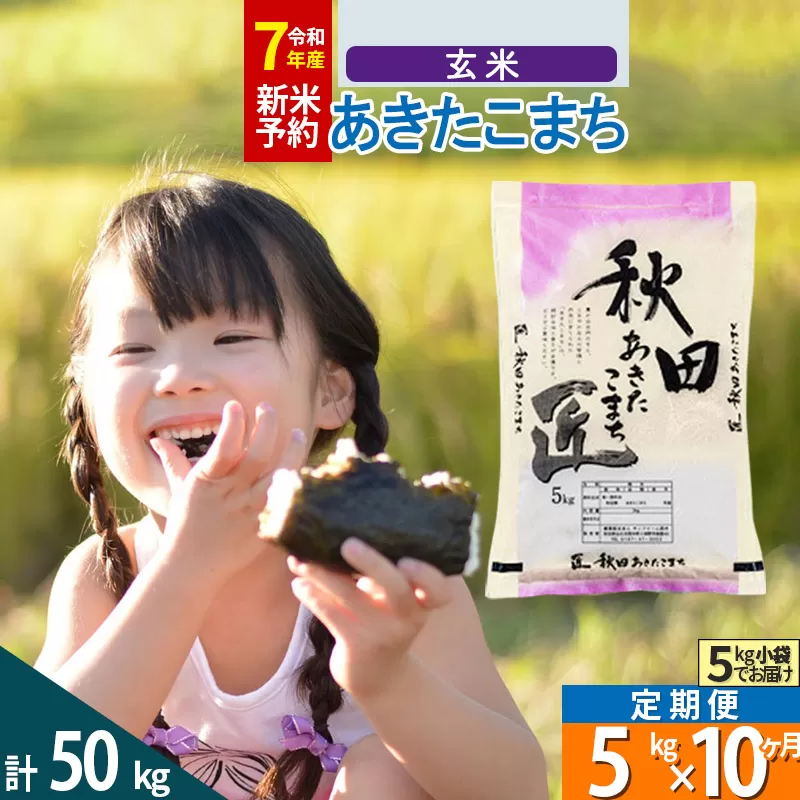 【玄米】＜令和7年産 新米予約＞ 《定期便10ヶ月》秋田県産 あきたこまち 5kg (5kg×1袋)×10回 5キロ お米  新米