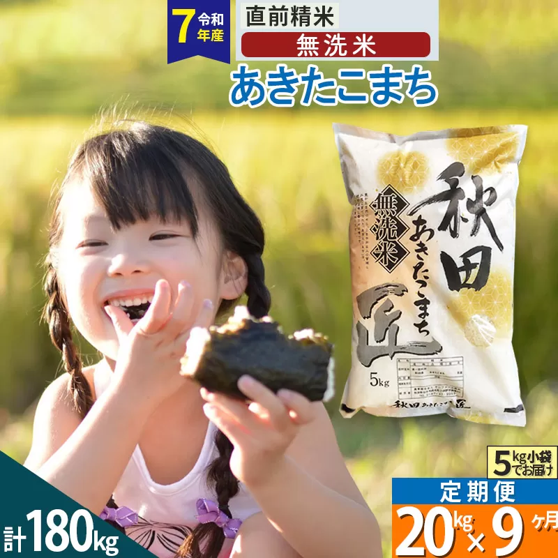 【無洗米】＜令和7年産＞《定期便9ヶ月》秋田県産 あきたこまち 20kg (5kg×4袋) ×9回 20キロ お米 匠  秋田県仙北市