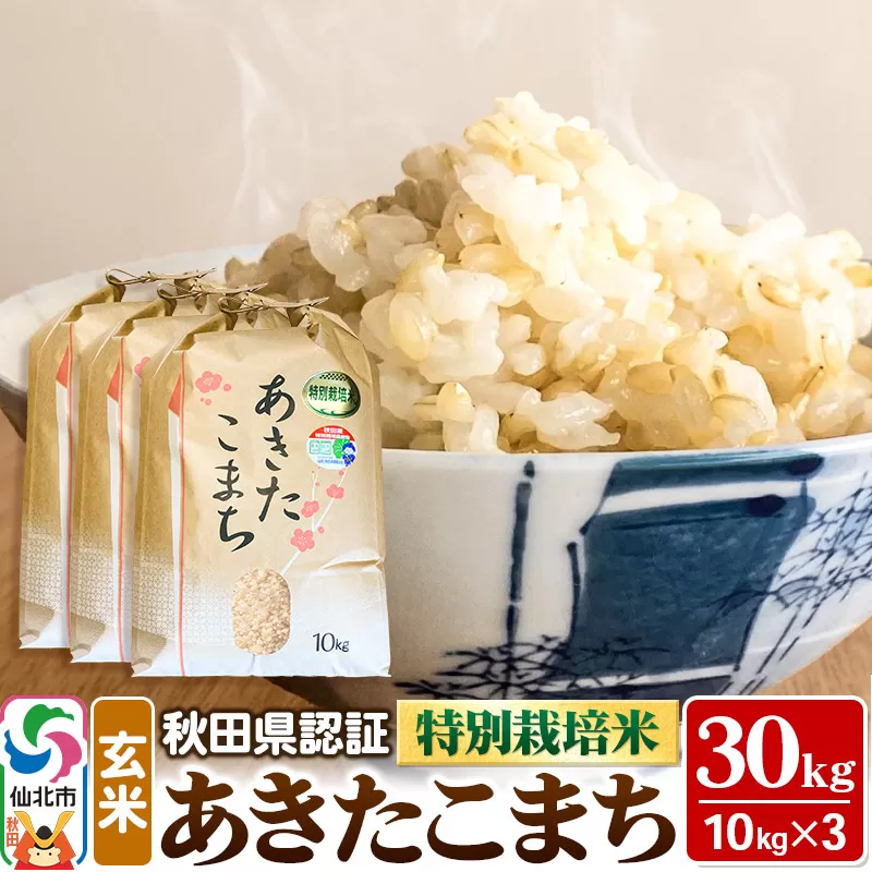 米 秋田県認証 特別栽培米 あきたこまち（玄米）30kg  10kg×3袋 令和5年産