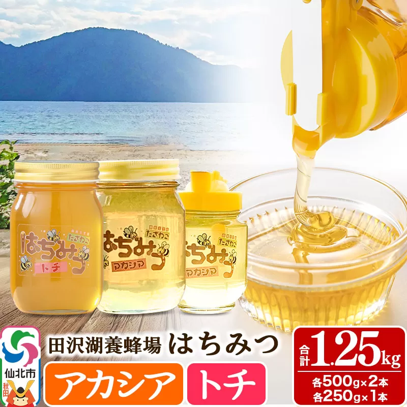秋田県産はちみつ アカシア蜜250g×1本・500g×1本 トチ蜜500g×1本 合計1.25kg 化粧箱入り 田沢湖養蜂場