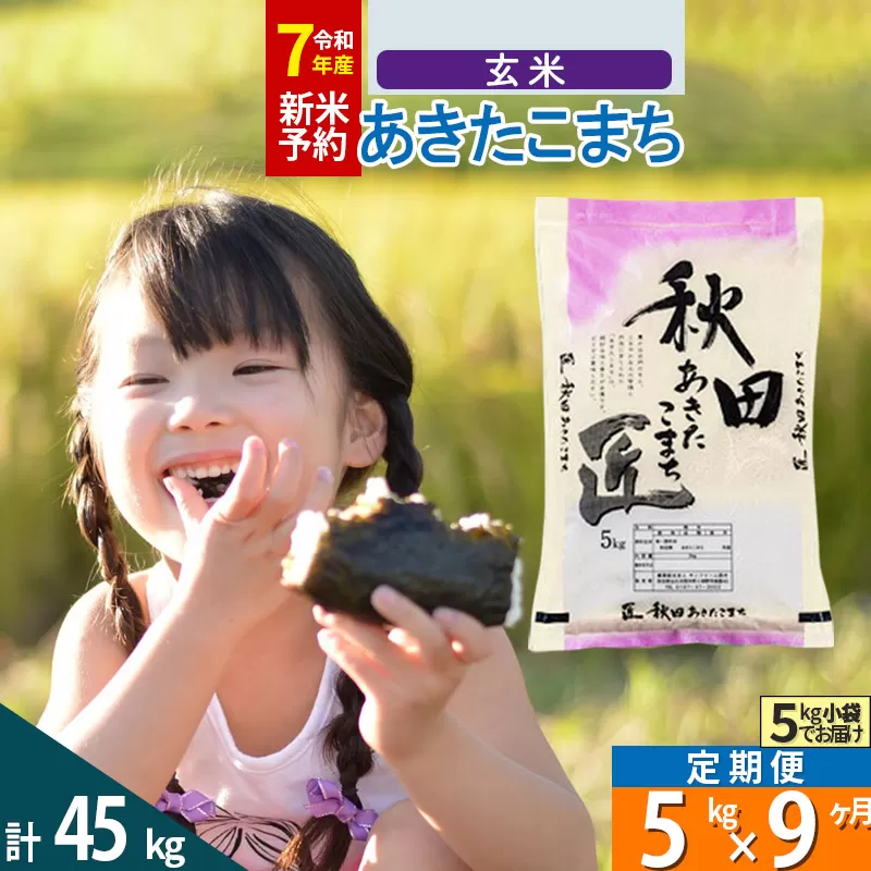 【玄米】＜令和7年産 新米予約＞ 《定期便9ヶ月》秋田県産 あきたこまち 5kg (5kg×1袋)×9回 5キロ お米  新米