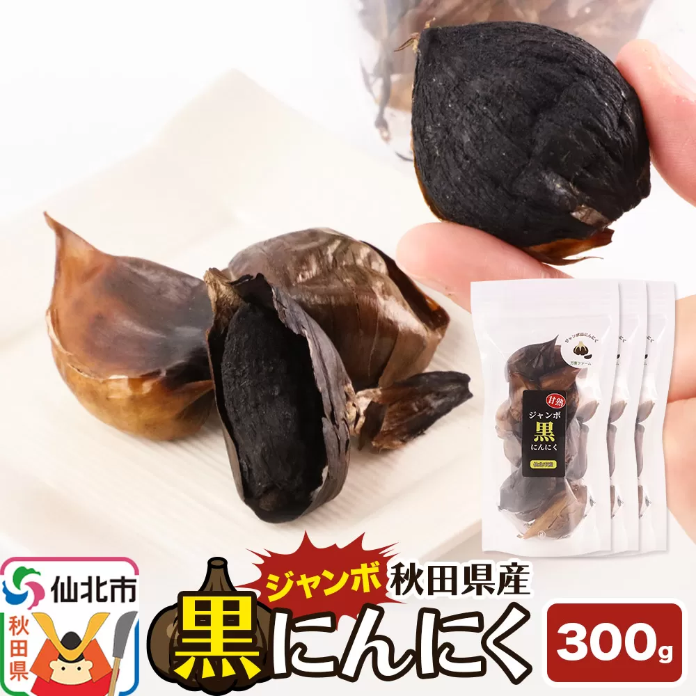 秋田県産 ジャンボ黒にんにく 300g（100g×3パック）