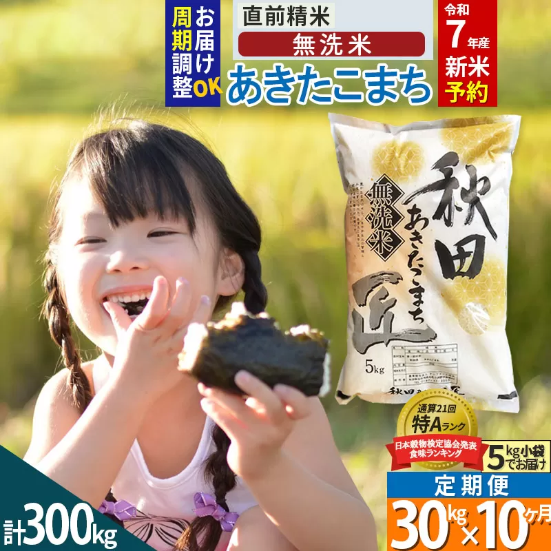 【無洗米】＜令和7年産 新米予約＞《定期便10ヶ月》秋田県産 あきたこまち 30kg (5kg×6袋) ×10回 30キロ お米【お届け周期調整 隔月お届けも可】 新米