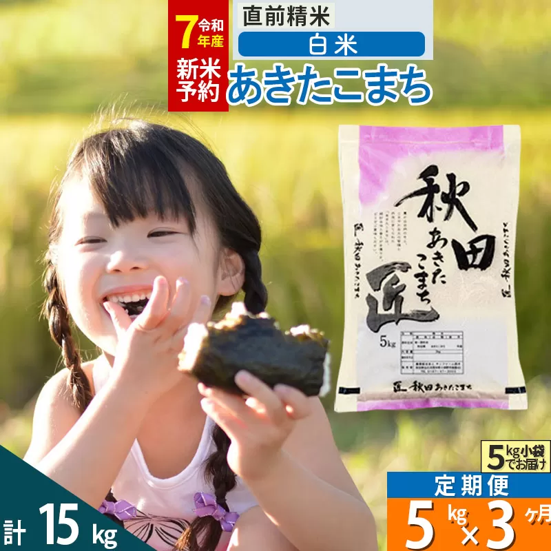 【白米】＜令和7年産 新米予約＞ 《定期便3ヶ月》秋田県産 あきたこまち 5kg (5kg×1袋)×3回 5キロ お米  新米