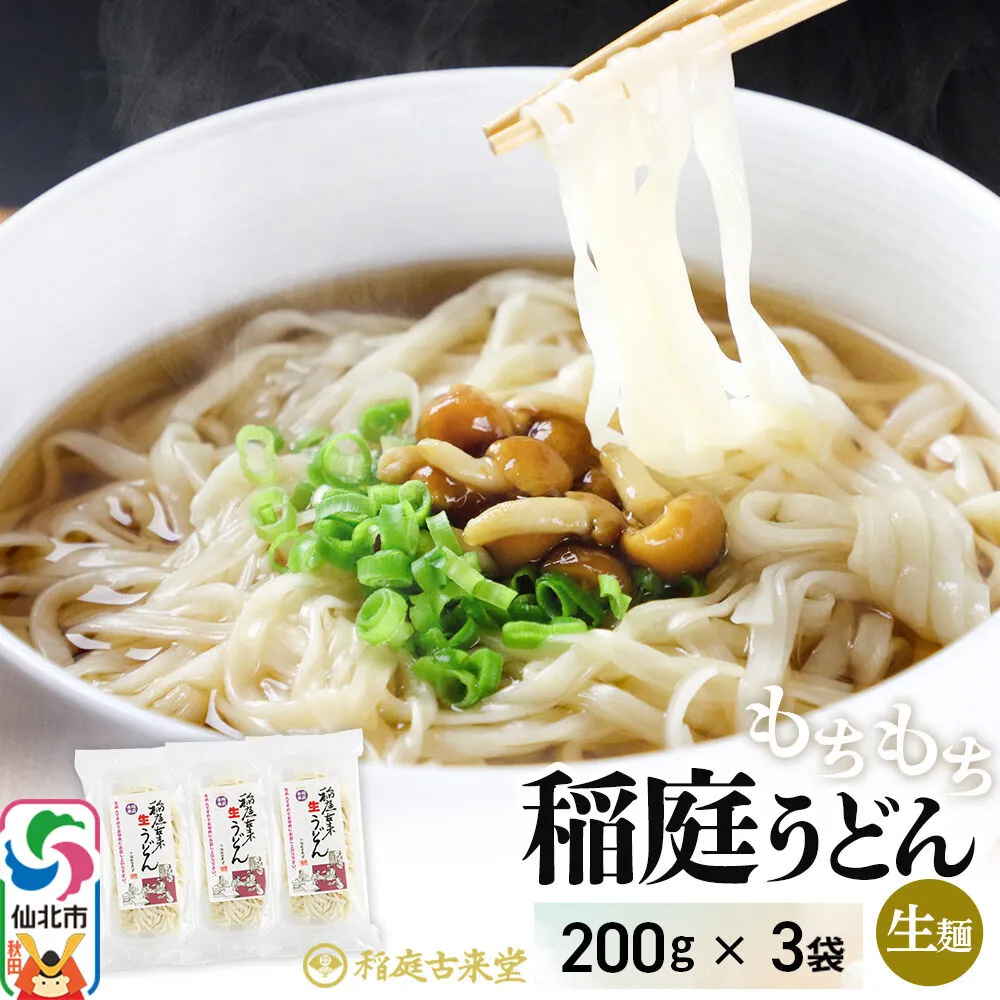 稲庭古来堂 稲庭古来生うどん 200g×3パック 伝統製法認定 稲庭うどん 稲庭古来うどん [生麺 なまめん 生めん 細麺 無添加 モチモチ ツルツル もちもち つるつる ご当地 お取り寄せ 手綯 てない 稲庭饂飩] 秋田県仙北市