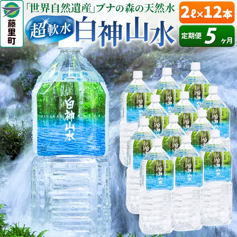 【定期便5ヶ月】白神山水(2L×12本) 水 ミネラルウォーター 《12月24日までのお申込で年内発送間に合う!》 秋田県藤里町